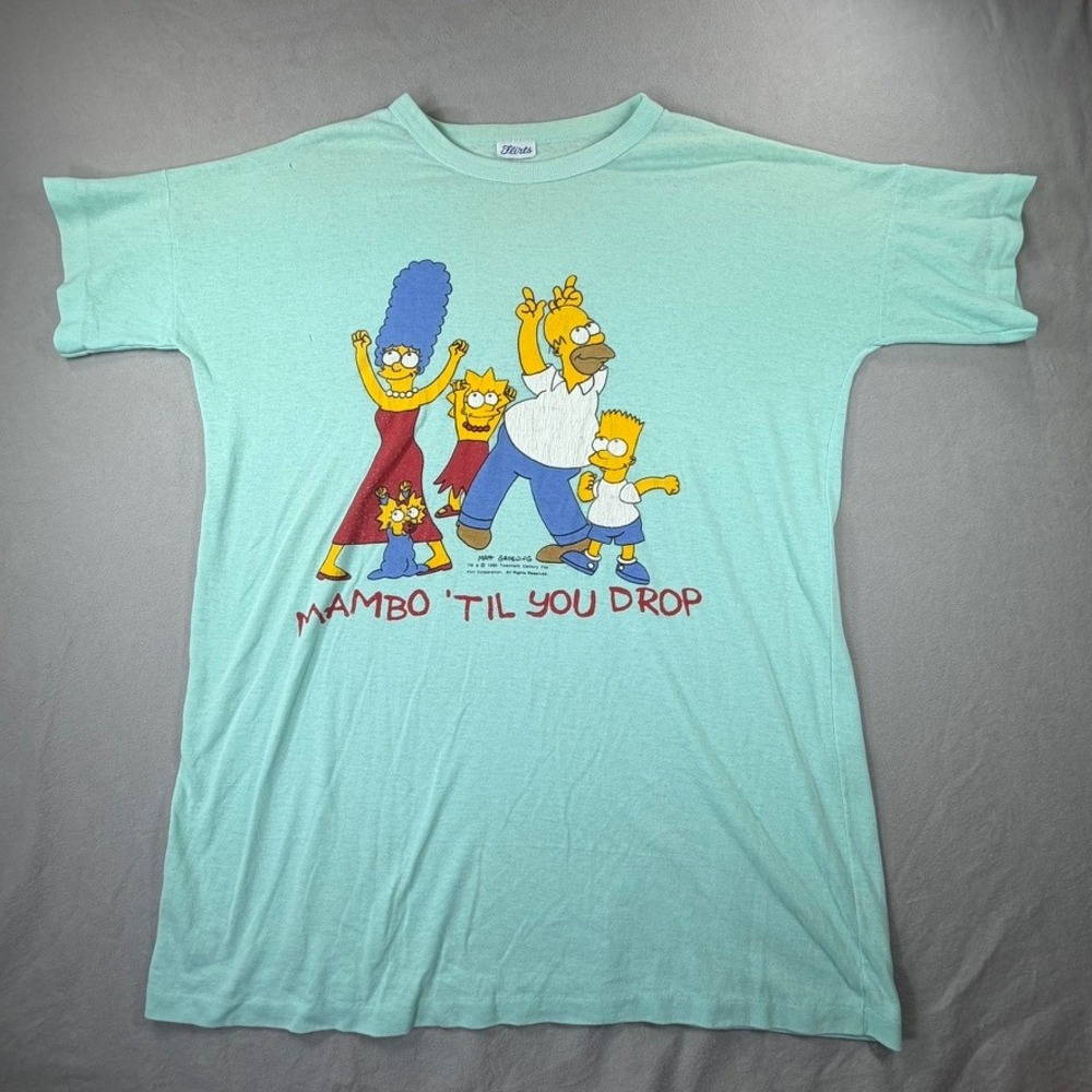 Vintage 1990 The Simpsons Mambo Til You Drop T-Shirt XL Mint Green Flirts 90sFox